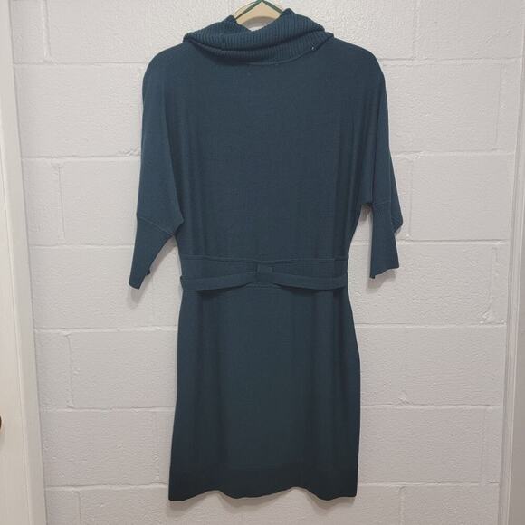 J Howard Dark Green Knit Dress XL Cowl Neck Dolman Bodycon Belt - Picture 2 of 13
